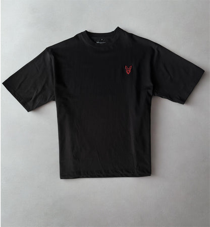 Fair Dinkums Oversized Tee — Black (Red Embroidery & Back Print)
