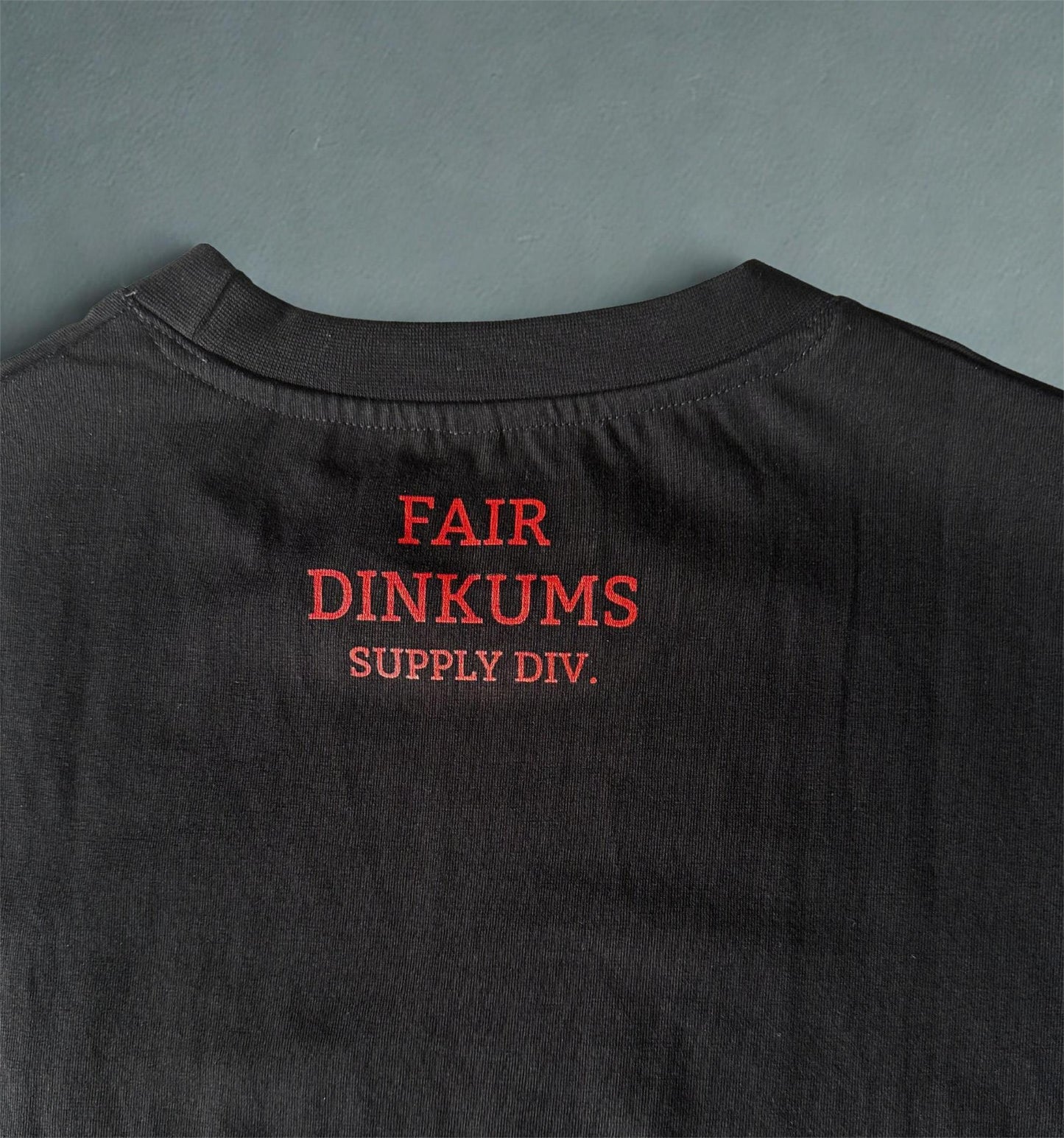 Fair Dinkums Oversized Tee — Black (Red Embroidery & Back Print)