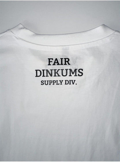 Fair Dinkums Oversized Tee — White (Black Embroidery & Back Print)