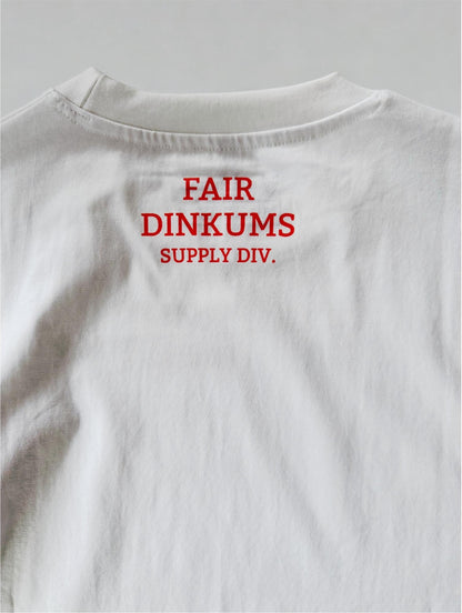 Fair Dinkums Oversized Tee — White (Red Embroidery & Back Print)
