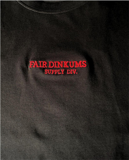 Fair Dinkums Supima Cotton Tee — Black (Red Embroidery & Hem Detail)