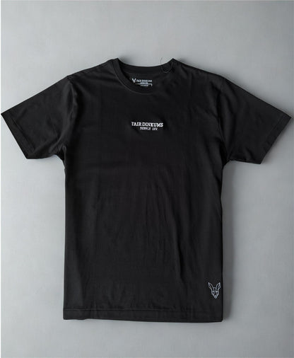 Fair Dinkums Supima Cotton Tee — Black (White Embroidery & Hem Print)