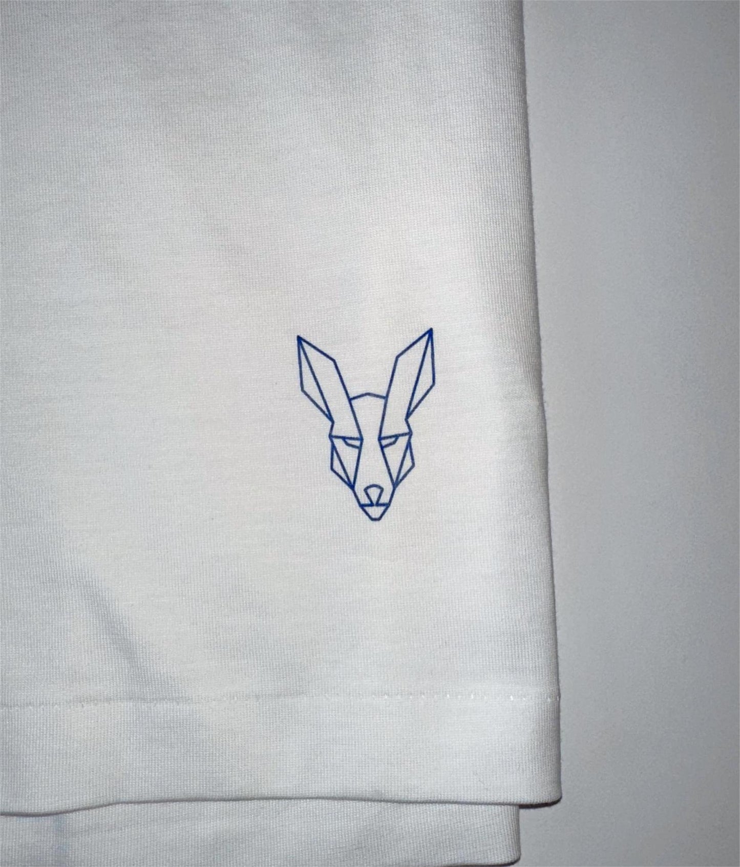 Fair Dinkums Supima Cotton Tee — White (Blue Embroidery & Hem Print)