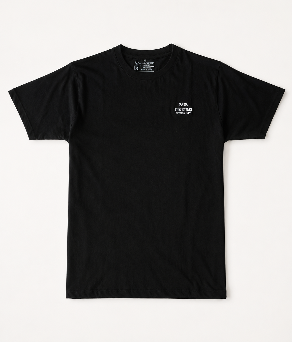 Fair Dinkums Classic Tee — Black (White Embroidery)