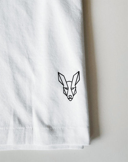 Fair Dinkums Supima Cotton Tee — White (Black Embroidery & Hem Print)