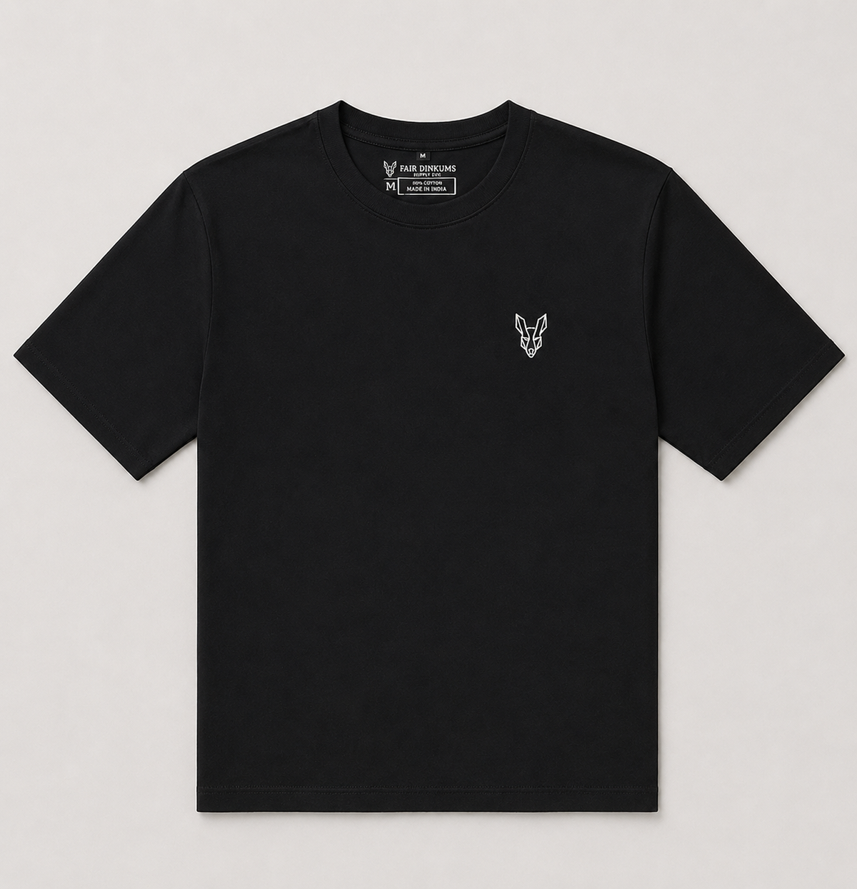 Fair Dinkums Oversized Tee — Black (White Embroidery & Back Print)
