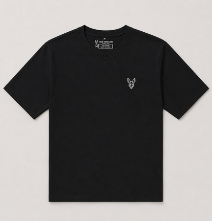Fair Dinkums Oversized Tee — Black (White Embroidery & Back Print)