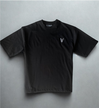 Fair Dinkums Oversized Tee — Black (White Embroidery & Back Print)