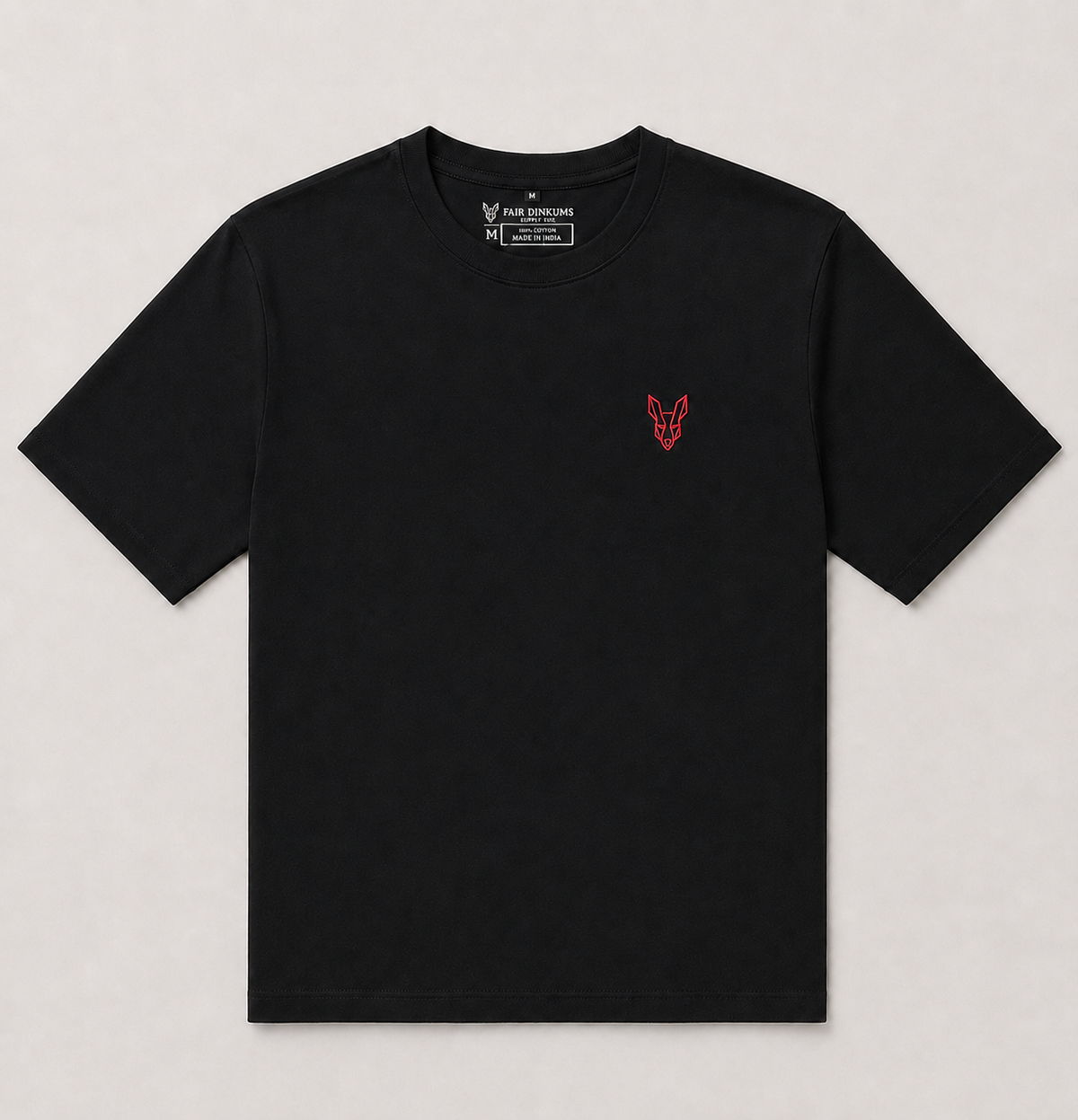 Fair Dinkums Oversized Tee — Black (Red Embroidery & Back Print)