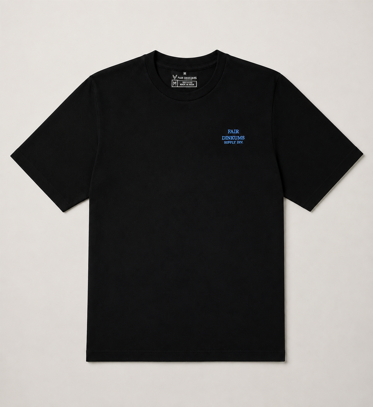 Fair Dinkums Classic Tee — Black (Blue Embroidery)