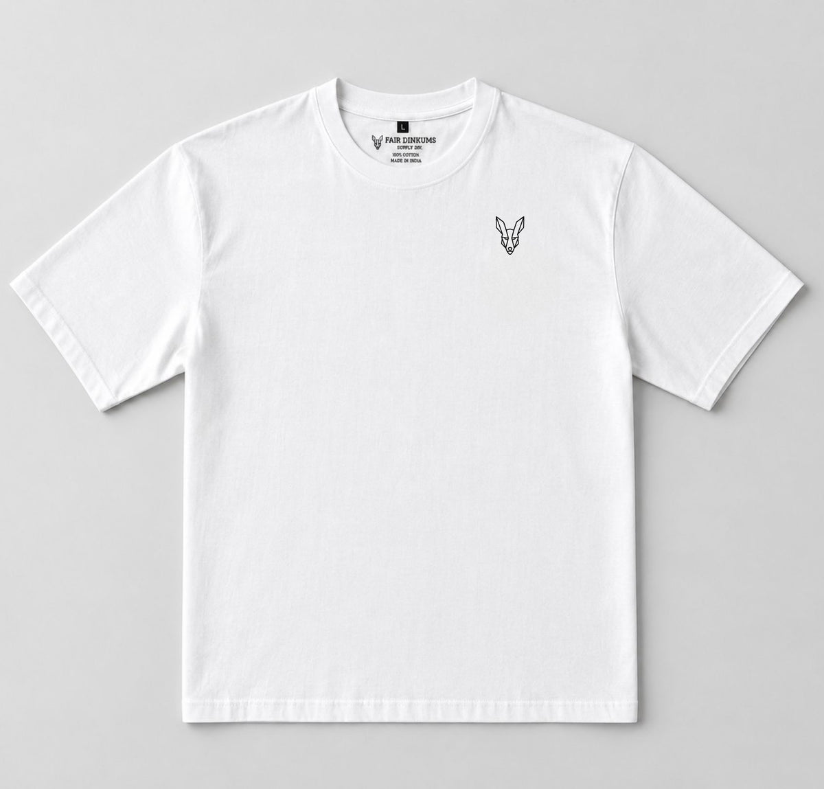 Fair Dinkums Oversized Tee — White (Black Embroidery & Back Print)