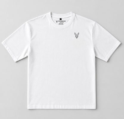 Fair Dinkums Oversized Tee — White (Black Embroidery & Back Print)