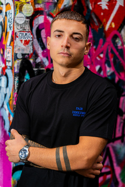 Fair Dinkums Classic Tee — Black (Blue Embroidery)