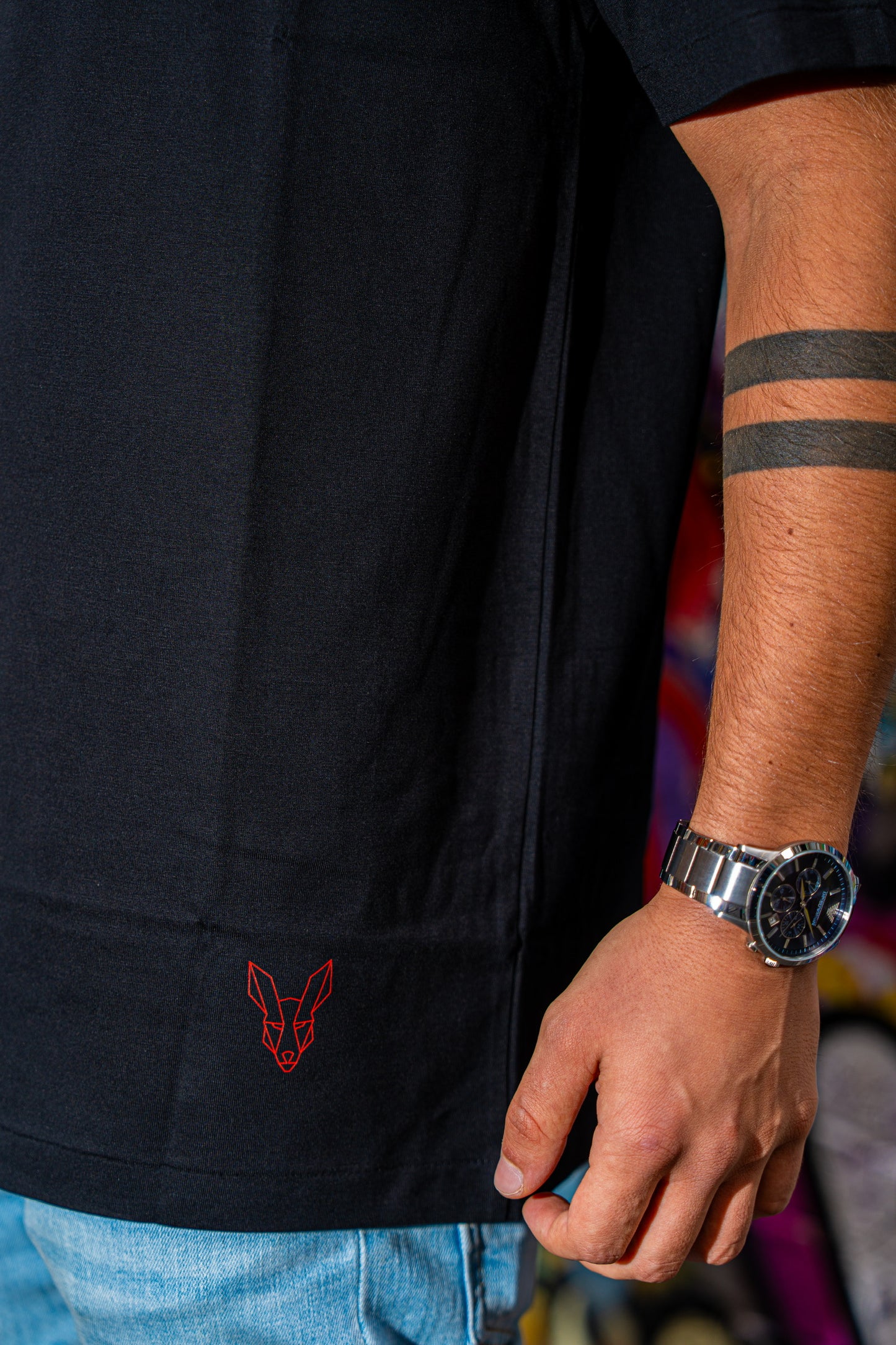 Fair Dinkums Supima Cotton Tee — Black (Red Embroidery & Hem Detail)