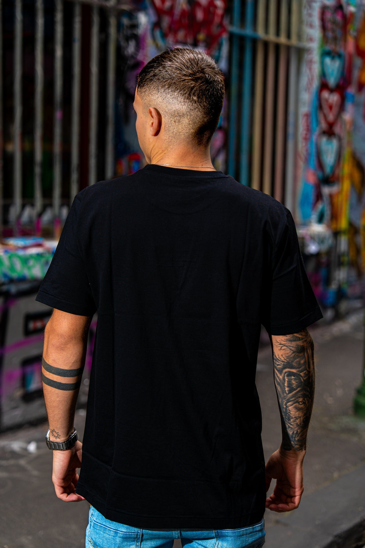 Fair Dinkums Supima Cotton Tee — Black (White Embroidery & Hem Print)