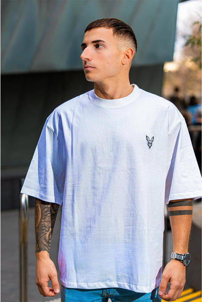 Fair Dinkums Oversized Tee — White (Black Embroidery & Back Print)