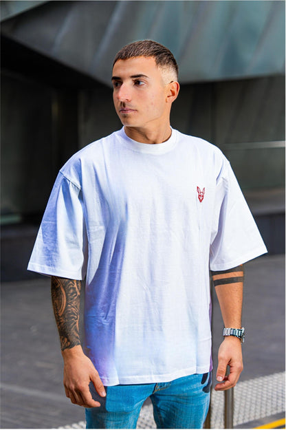 Fair Dinkums Oversized Tee — White (Red Embroidery & Back Print)