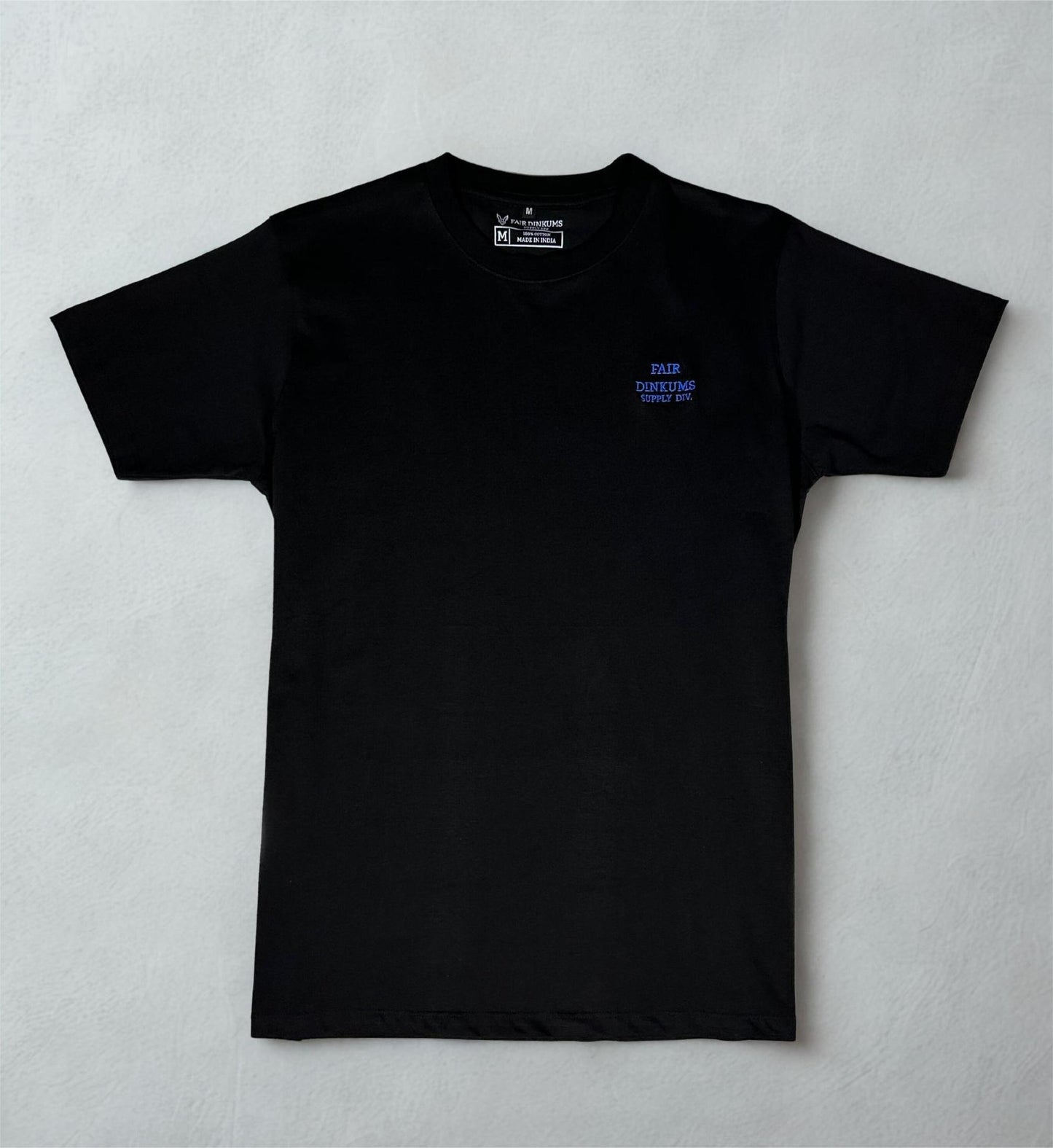 Fair Dinkums Classic Tee — Black (Blue Embroidery)